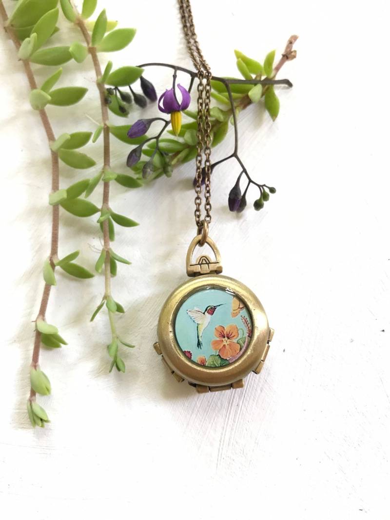 Kolibri Medaillon Halskette Blauer Vogel Kunstdruck, Foto Andenken von SeedandSky