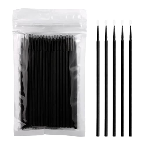 50 Stück Mikrostäbchen für Wimpernverlängerungen, 10 cm Wattestäbchen, Mikrofaserbürsten zur Wimpernentfernung, Mascara-Reinigung (einfache Verpackung) – (Schwarz) von Seedew