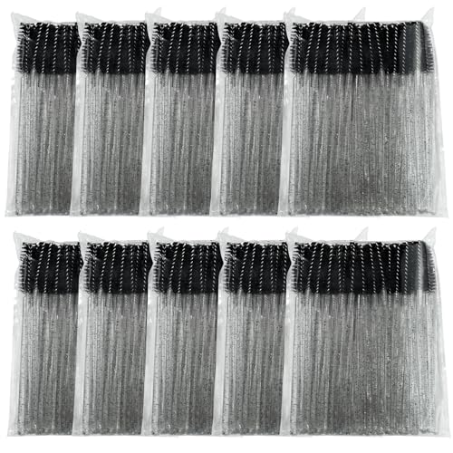 500 Wimpern-/Augenbrauenbürsten, 10 cm Reinigungswerkzeug zur Wimpernentfernung, Kristallgriff, Make-up-Tools, Mascara-Stäbchen (Einfache Verpackung) – (Kristallschwarz) von Seedew