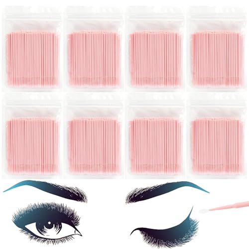 800 Stück Mikrostäbchen für Wimpernverlängerungen, 10 cm Wattestäbchen, Mikrofaserbürsten zur Wimpernentfernung, Mascara-Reinigung (einfache Verpackung) – (Pink) von Seedew