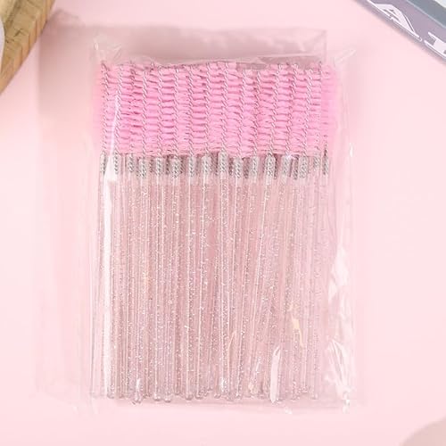 SEEDEW 50 Wimpern-/Augenbrauenbürsten, 10 cm Reinigungswerkzeug zur Wimpernentfernung, Kristallgriff, Make-up-Tools, Mascara-Stäbchen (Einfache Verpackung) – (Kristallrosa) von Seedew