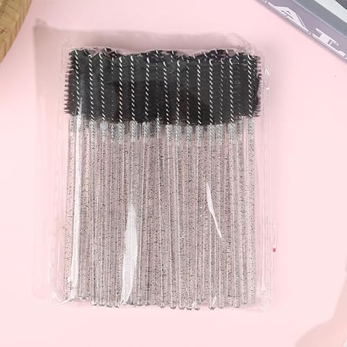 SEEDEW 50 Wimpern-/Augenbrauenbürsten, 10 cm Reinigungswerkzeug zur Wimpernentfernung, Kristallgriff, Make-up-Tools, Mascara-Stäbchen (Einfache Verpackung) – (Kristallschwarz) von Seedew