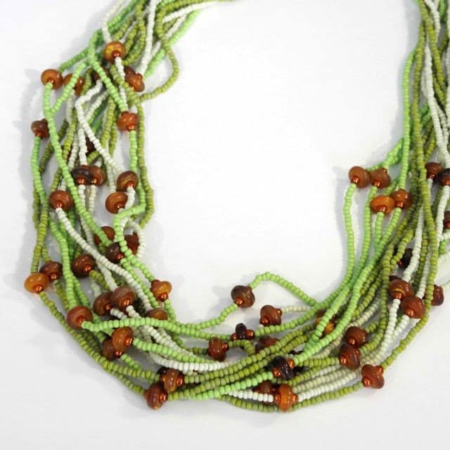 Bernstein, Kupfer & Grüne Rocailles Multi Strang Halskette Bernstein, Kupfer & Grüne Rocailles Multi Strang Halskette von SeedlingDesigns