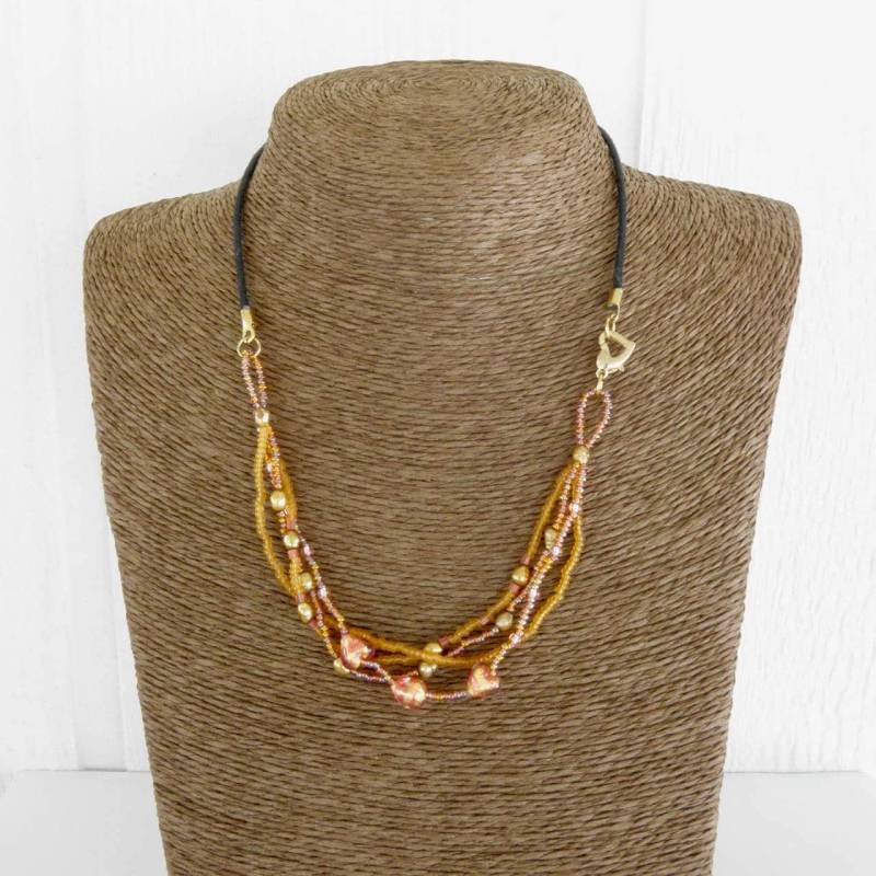 Gold Perlen Herz Halskette Rosa & Cranberry Samen Perlen, Lampwork Herzen Gold Perlen Herz Halskette Rosa & Cranberry Samen Perlen, Lampwork Herzen von SeedlingDesigns