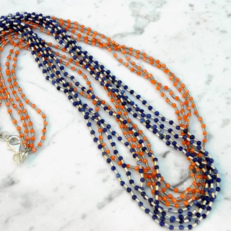 Lachs Oder Blau Multi-Strang Perlen Halsketten, Sodalith, Koralle, Sterling, Handgemacht, Stammes Lachs Oder Blau Multi-Strang Perlen Halsketten, Sodalith, Koralle, Sterling, Handgemacht, Stammes von SeedlingDesigns