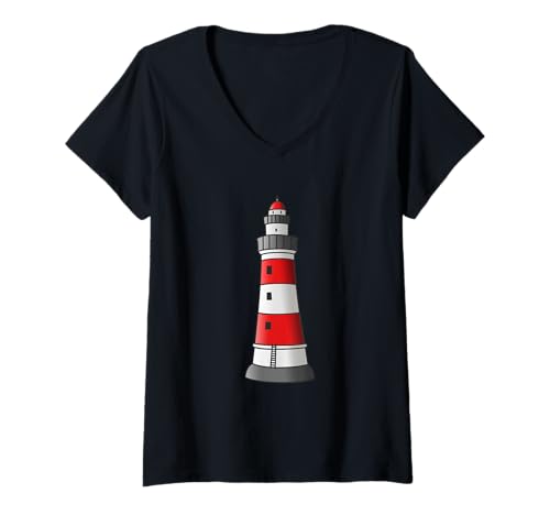 Damen Leuchtturm Leuchtturmwärter Kinder Küste Meer Seezeichen T-Shirt mit V-Ausschnitt von Seefahrt Küste Nautik Geschenkideen Geschenke Meer