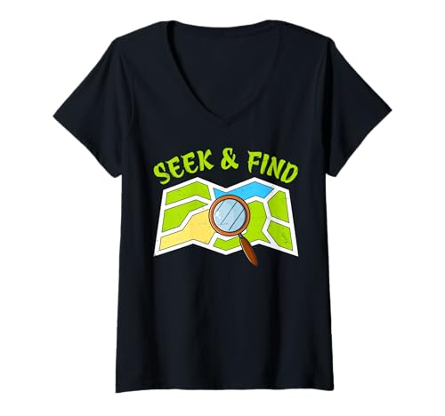 Damen Minimal Explorer suchen und finden T-Shirt mit V-Ausschnitt Damen Minimal Explorer suchen und finden T-Shirt mit V-Ausschnitt von Seek and Find Minimal Explorer Tee