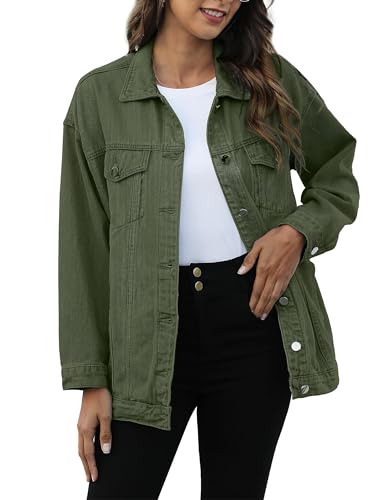 SeekMe Damen Oversized Jeans Jacke Plus Size Mode Boyfriend Button Down Washed Denim Jacke, Grün , XXL von SeekMe