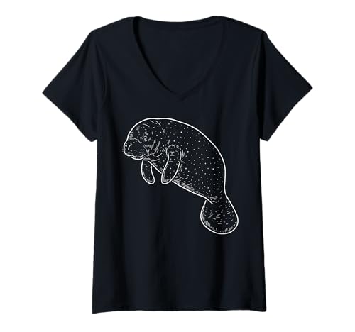 Damen Seekuh Illustration Sporttaucher T-Shirt mit V-Ausschnitt Damen Seekuh Illustration Sporttaucher T-Shirt mit V-Ausschnitt von Seekuh Meeresbiologe Aquarium