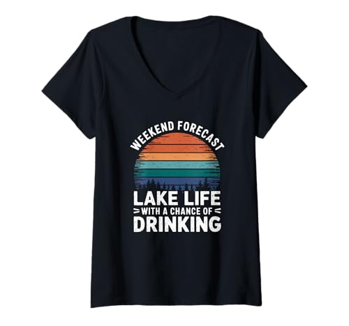 Damen Lustiges Seeleben Design Wochenendvorhersage Trinken T-Shirt mit V-Ausschnitt Damen Lustiges Seeleben Design Wochenendvorhersage Trinken T-Shirt mit V-Ausschnitt von Seeleben Wochenende Angeln Sommer Spaß Trinken