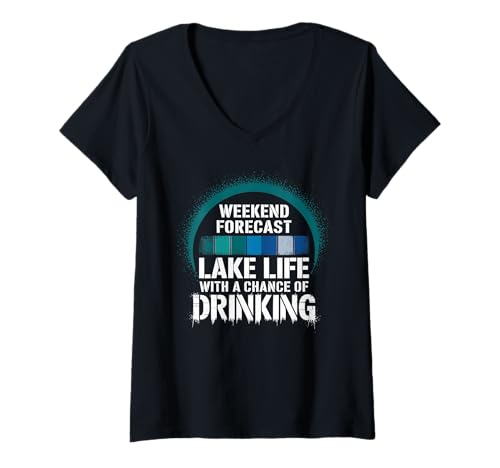 Damen Lustiges Seeleben Design Wochenendvorhersage Trinken T-Shirt mit V-Ausschnitt Damen Lustiges Seeleben Design Wochenendvorhersage Trinken T-Shirt mit V-Ausschnitt von Seeleben Wochenende Angeln Sommer Spaß Trinken