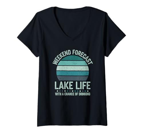 Damen Lustiges Seeleben Design Wochenendvorhersage Trinken T-Shirt mit V-Ausschnitt Damen Lustiges Seeleben Design Wochenendvorhersage Trinken T-Shirt mit V-Ausschnitt von Seeleben Wochenende Angeln Sommer Spaß Trinken
