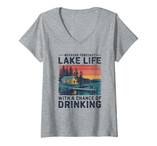 Damen Lustiges Seeleben Design Wochenendvorhersage Trinken T-Shirt mit V-Ausschnitt Damen Lustiges Seeleben Design Wochenendvorhersage Trinken T-Shirt mit V-Ausschnitt von Seeleben Wochenende Angeln Sommer Spaß Trinken