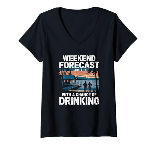 Damen Lustiges Seeleben Design Wochenendvorhersage Trinken T-Shirt mit V-Ausschnitt Damen Lustiges Seeleben Design Wochenendvorhersage Trinken T-Shirt mit V-Ausschnitt von Seeleben Wochenende Angeln Sommer Spaß Trinken