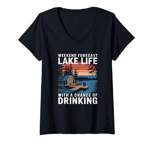 Damen Lustiges Seeleben Design Wochenendvorhersage Trinken T-Shirt mit V-Ausschnitt Damen Lustiges Seeleben Design Wochenendvorhersage Trinken T-Shirt mit V-Ausschnitt von Seeleben Wochenende Angeln Sommer Spaß Trinken