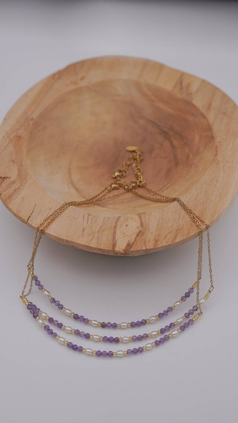 Edelsteinkette Halskette, Amethyst Mit Süßwasserperle von SeelenfreundShop