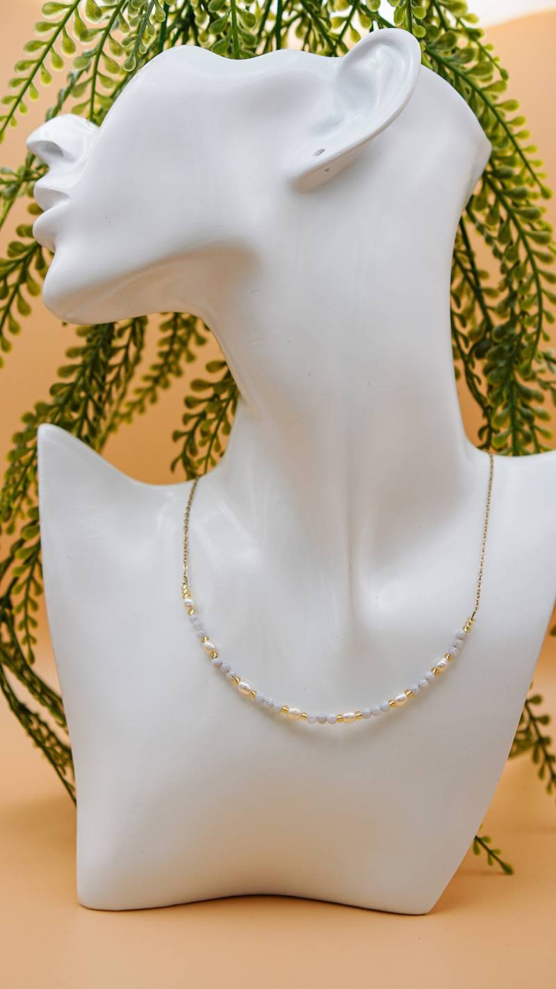 Edelsteinkette Halskette, Chalcedon Mit Perle von SeelenfreundShop