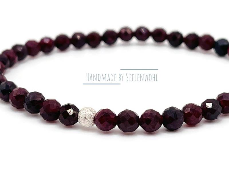 Granat Armband Facettiert Edelsteinarmband Weinrot Silber von Seelenwohl