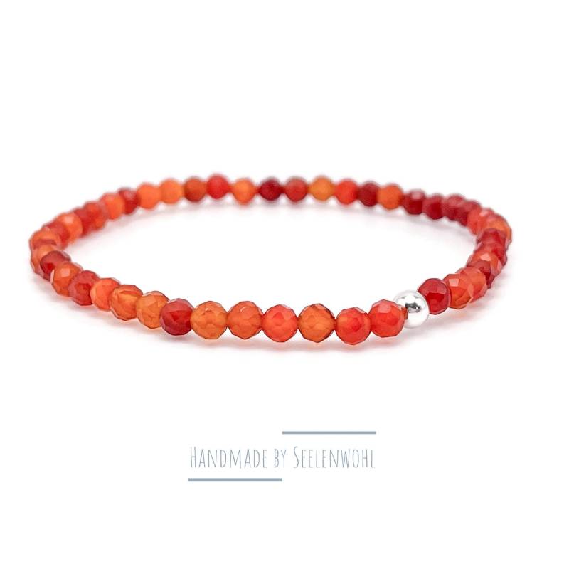 Karneol Armband Facettiert Edelsteinarmband Orange Silber von Seelenwohl