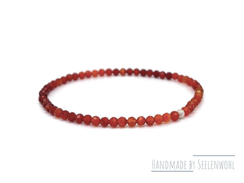 Karneol Armband Minimalistisch Facettierter Edelstein Schmuck Silber von Seelenwohl