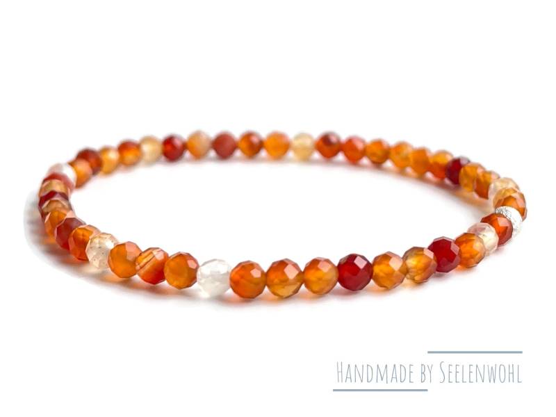 Karneol Armband Orange Facettierter Edelstein Schmuck Silber von Seelenwohl