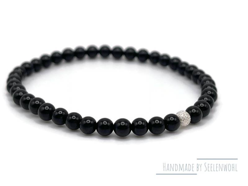 Schwarzer Turmalin Armband Schutzschild Minimalistisch Silber Edelstein Schmuck von Seelenwohl