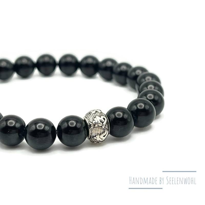 Schwarzer Turmalin Armband Silber Edelstein Schmuck Gebetsperle von Seelenwohl