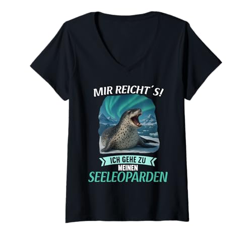 Damen Seeleoparden Seeleopard T-Shirt mit V-Ausschnitt Damen Seeleoparden Seeleopard T-Shirt mit V-Ausschnitt von Seeleoparden Seeleopard Tier Shop