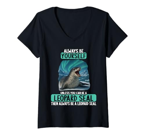Damen Seeleoparden Seeleopard T-Shirt mit V-Ausschnitt Damen Seeleoparden Seeleopard T-Shirt mit V-Ausschnitt von Seeleoparden Seeleopard Tier Shop