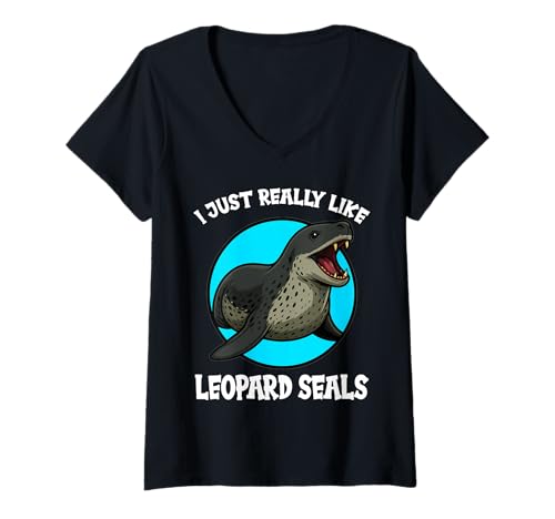 Damen Seeleoparden Seeleopard T-Shirt mit V-Ausschnitt Damen Seeleoparden Seeleopard T-Shirt mit V-Ausschnitt von Seeleoparden Seeleopard Tier Shop
