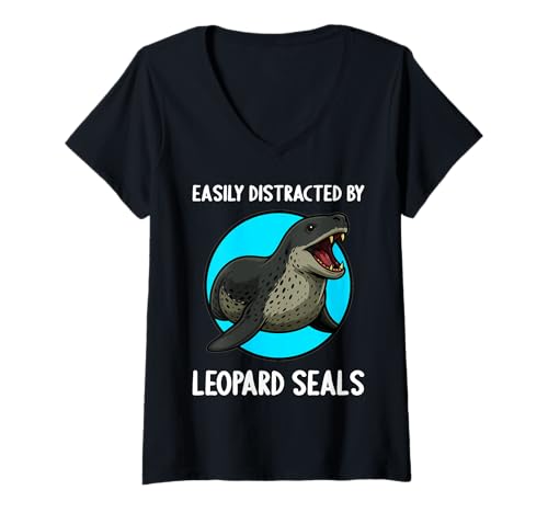 Damen Seeleoparden Seeleopard T-Shirt mit V-Ausschnitt Damen Seeleoparden Seeleopard T-Shirt mit V-Ausschnitt von Seeleoparden Seeleopard Tier Shop