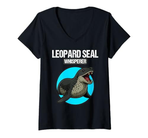 Damen Seeleoparden Seeleopard T-Shirt mit V-Ausschnitt Damen Seeleoparden Seeleopard T-Shirt mit V-Ausschnitt von Seeleoparden Seeleopard Tier Shop