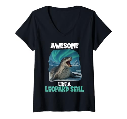 Damen Seeleoparden Seeleopard T-Shirt mit V-Ausschnitt Damen Seeleoparden Seeleopard T-Shirt mit V-Ausschnitt von Seeleoparden Seeleopard Tier Shop
