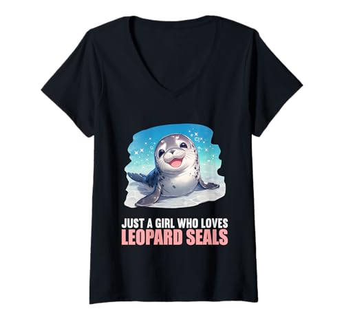Damen Seeleoparden Seeleopard T-Shirt mit V-Ausschnitt Damen Seeleoparden Seeleopard T-Shirt mit V-Ausschnitt von Seeleoparden Seeleopard Tier Shop