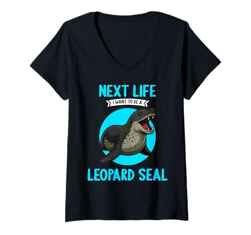 Damen Seeleoparden Seeleopard T-Shirt mit V-Ausschnitt Damen Seeleoparden Seeleopard T-Shirt mit V-Ausschnitt von Seeleoparden Seeleopard Tier Shop