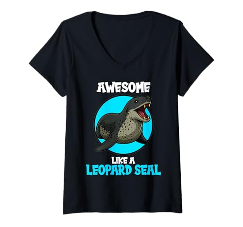 Damen Seeleoparden Seeleopard T-Shirt mit V-Ausschnitt Damen Seeleoparden Seeleopard T-Shirt mit V-Ausschnitt von Seeleoparden Seeleopard Tier Shop