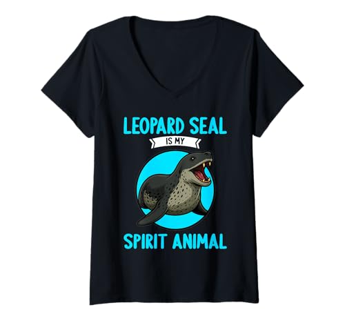 Damen Seeleoparden Seeleopard T-Shirt mit V-Ausschnitt Damen Seeleoparden Seeleopard T-Shirt mit V-Ausschnitt von Seeleoparden Seeleopard Tier Shop