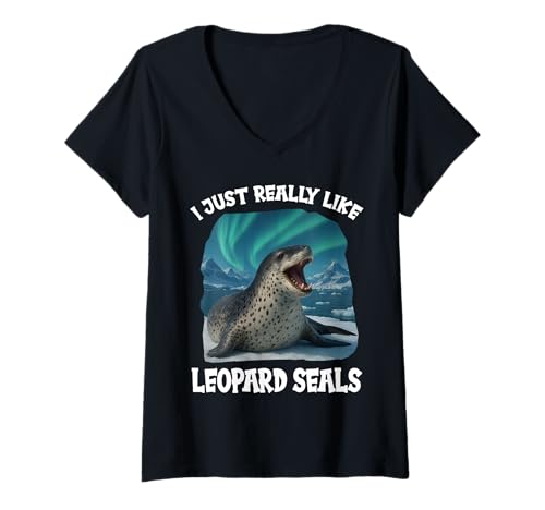 Damen Seeleoparden Seeleopard T-Shirt mit V-Ausschnitt Damen Seeleoparden Seeleopard T-Shirt mit V-Ausschnitt von Seeleoparden Seeleopard Tier Shop