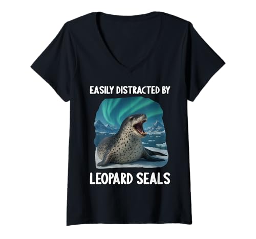 Damen Seeleoparden Seeleopard T-Shirt mit V-Ausschnitt Damen Seeleoparden Seeleopard T-Shirt mit V-Ausschnitt von Seeleoparden Seeleopard Tier Shop