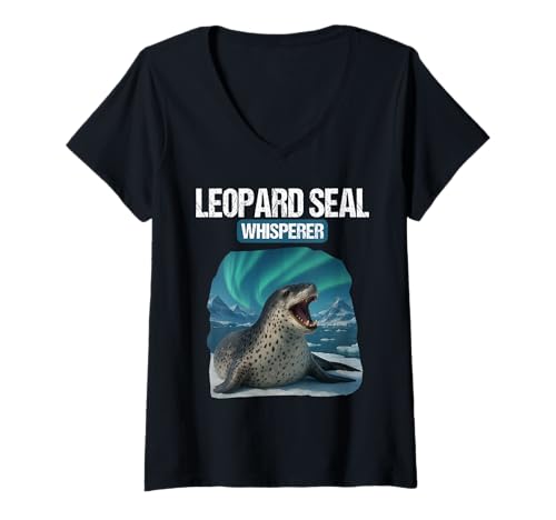 Damen Seeleoparden Seeleopard T-Shirt mit V-Ausschnitt Damen Seeleoparden Seeleopard T-Shirt mit V-Ausschnitt von Seeleoparden Seeleopard Tier Shop