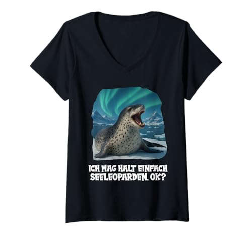 Damen Seeleoparden Seeleopard T-Shirt mit V-Ausschnitt Damen Seeleoparden Seeleopard T-Shirt mit V-Ausschnitt von Seeleoparden Seeleopard Tier Shop