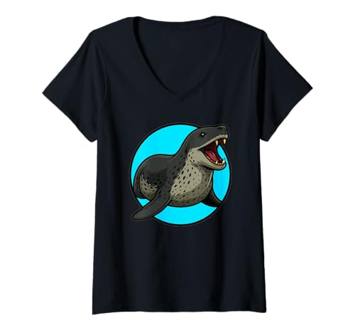 Damen Seeleoparden Seeleopard T-Shirt mit V-Ausschnitt Damen Seeleoparden Seeleopard T-Shirt mit V-Ausschnitt von Seeleoparden Seeleopard Tier Shop
