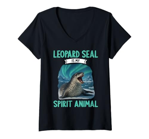 Damen Seeleoparden Seeleopard T-Shirt mit V-Ausschnitt Damen Seeleoparden Seeleopard T-Shirt mit V-Ausschnitt von Seeleoparden Seeleopard Tier Shop