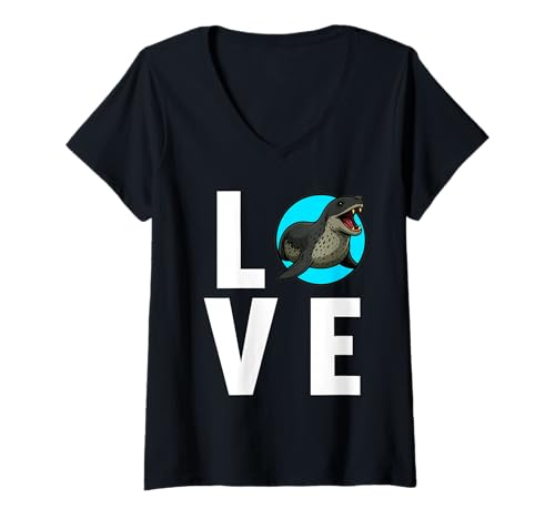 Damen Seeleoparden Seeleopard T-Shirt mit V-Ausschnitt Damen Seeleoparden Seeleopard T-Shirt mit V-Ausschnitt von Seeleoparden Seeleopard Tier Shop
