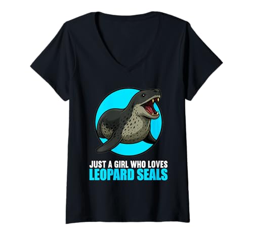Damen Seeleoparden Seeleopard T-Shirt mit V-Ausschnitt Damen Seeleoparden Seeleopard T-Shirt mit V-Ausschnitt von Seeleoparden Seeleopard Tier Shop