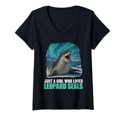 Damen Seeleoparden Seeleopard T-Shirt mit V-Ausschnitt Damen Seeleoparden Seeleopard T-Shirt mit V-Ausschnitt von Seeleoparden Seeleopard Tier Shop