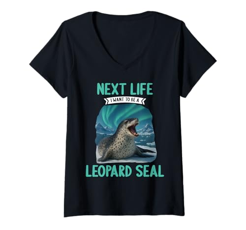 Damen Seeleoparden Seeleopard T-Shirt mit V-Ausschnitt Damen Seeleoparden Seeleopard T-Shirt mit V-Ausschnitt von Seeleoparden Seeleopard Tier Shop