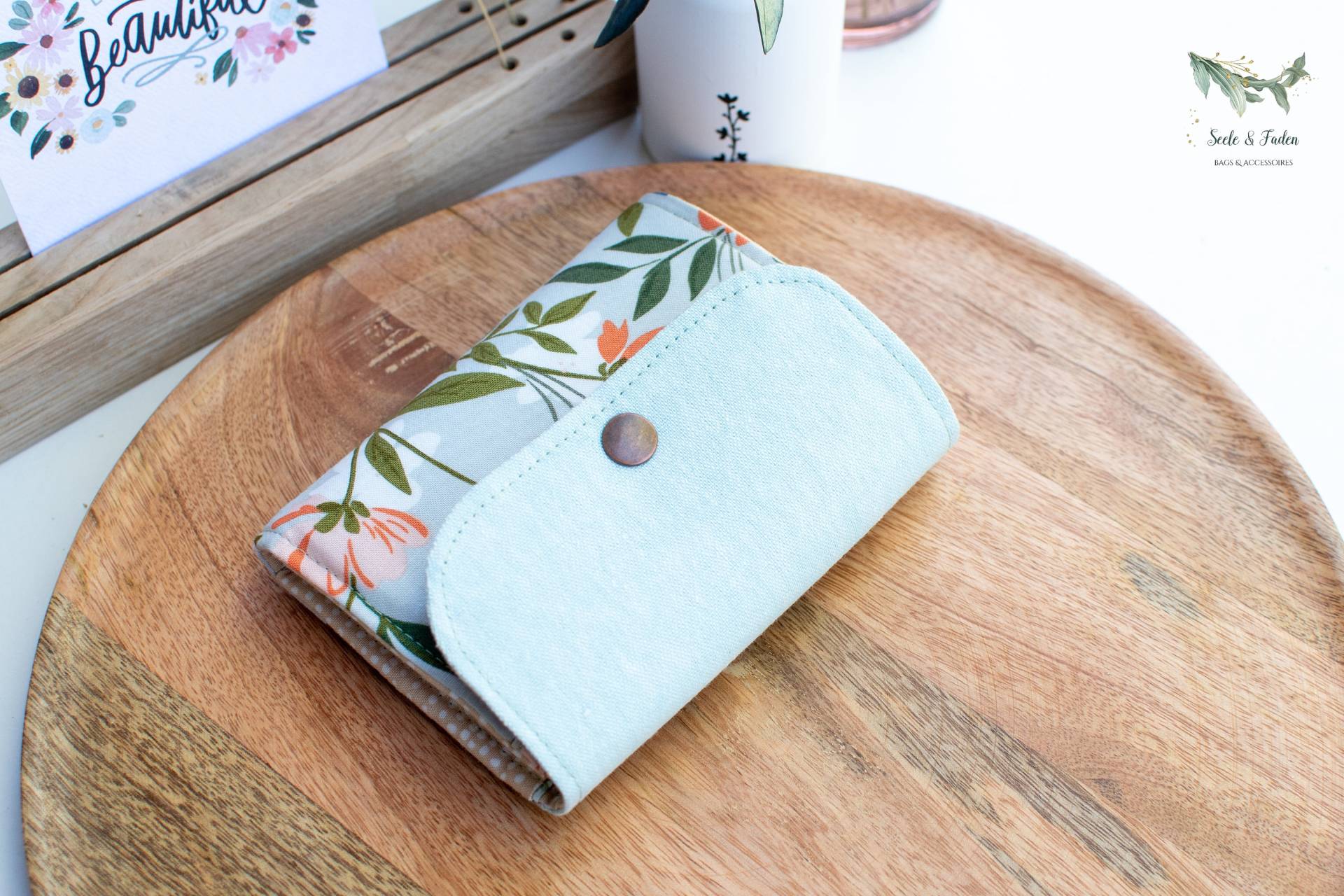 Geldbörse/Portemonnaie "Blumentraum" Mint & Orange von SeeleundFadenShop