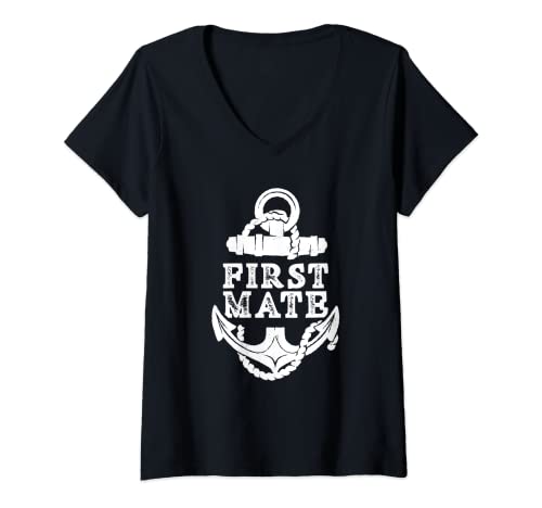 Damen Erster Offizier Bootfahren Yacht Schiff Boot T-Shirt mit V-Ausschnitt Damen Erster Offizier Bootfahren Yacht Schiff Boot T-Shirt mit V-Ausschnitt von Seemann First Mate Erster Offizier Segelboot