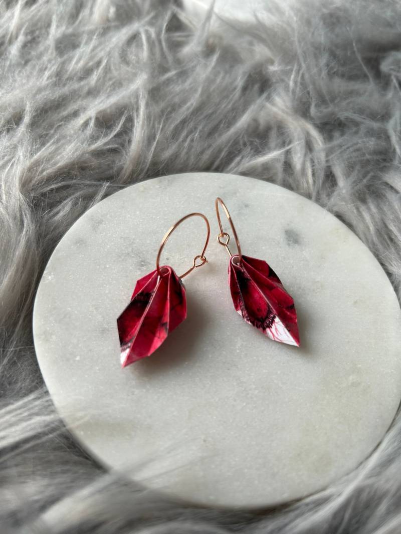 Ohrringe Aus Papier | Origami Creole Rot Mit Muster Mini von Seemannsanker